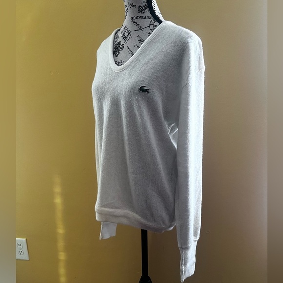 Lacoste Izod Sweater Gator Patch Ivory V Neck Vintage 90s Tennis Preppy Mens L - Picture 4 of 10